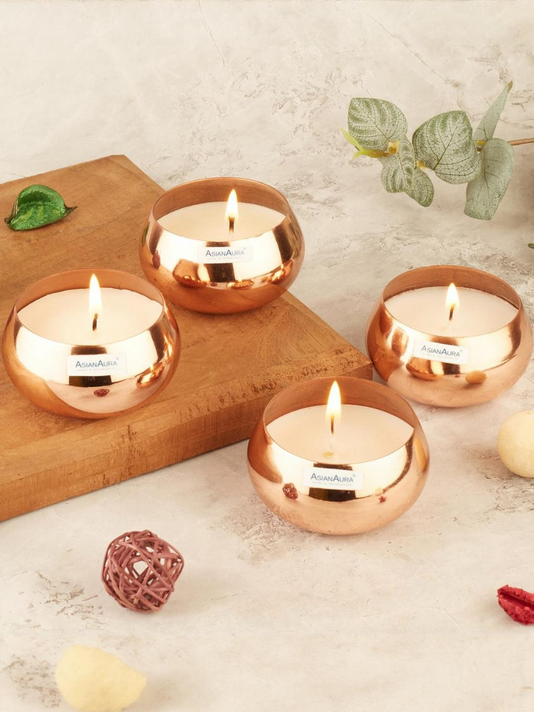 Asian Aura Metal Round 4Pcs Scented 1 Wick Apple Cinnamon Solid Regular Jar Candles