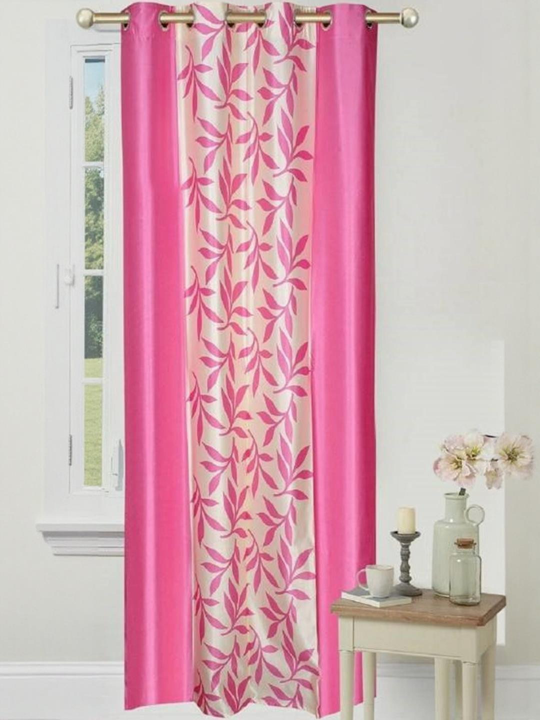 270 cm (9 ft) Polyester Semi Transparent Long Door Curtain Single Curtain (Floral, Pink)