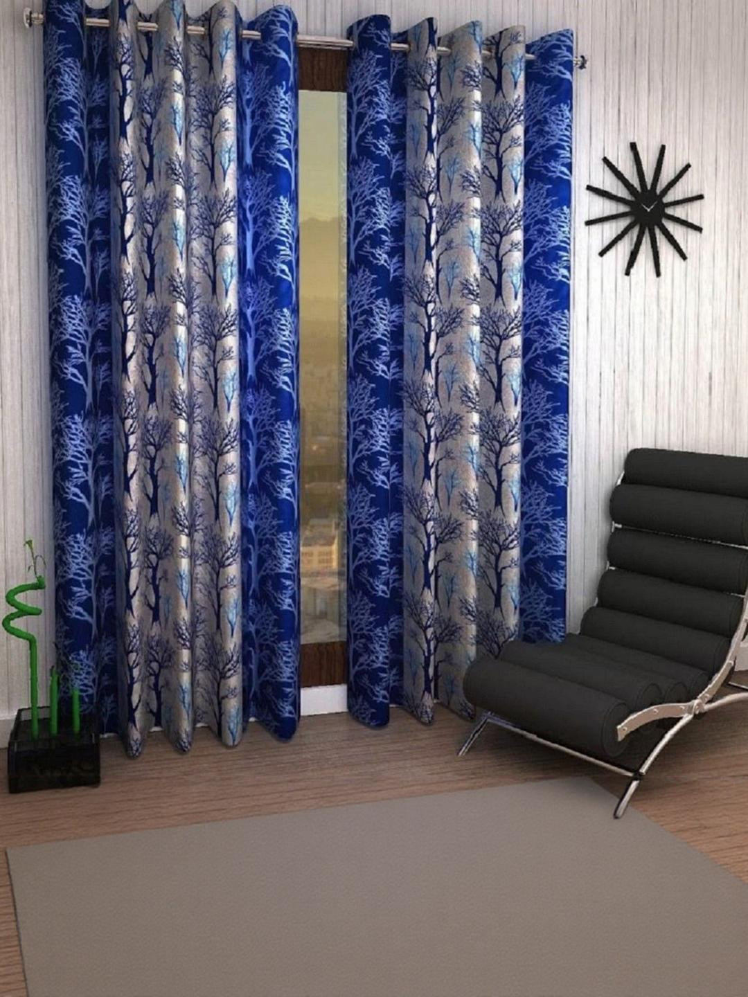 BELLA TRUE 213 cm (7 ft) Polyester Semi Transparent Door Curtain (Pack Of 2) (Abstract, Blue)