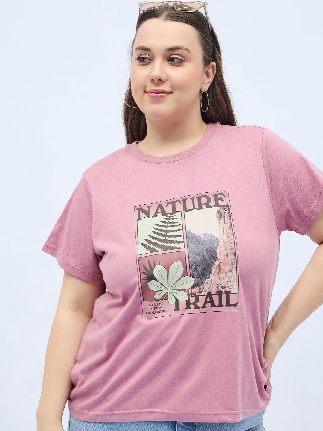 DressBerry Curve Women Graphic Printed Round Neck Cotton Relaxed Fit T-shirt