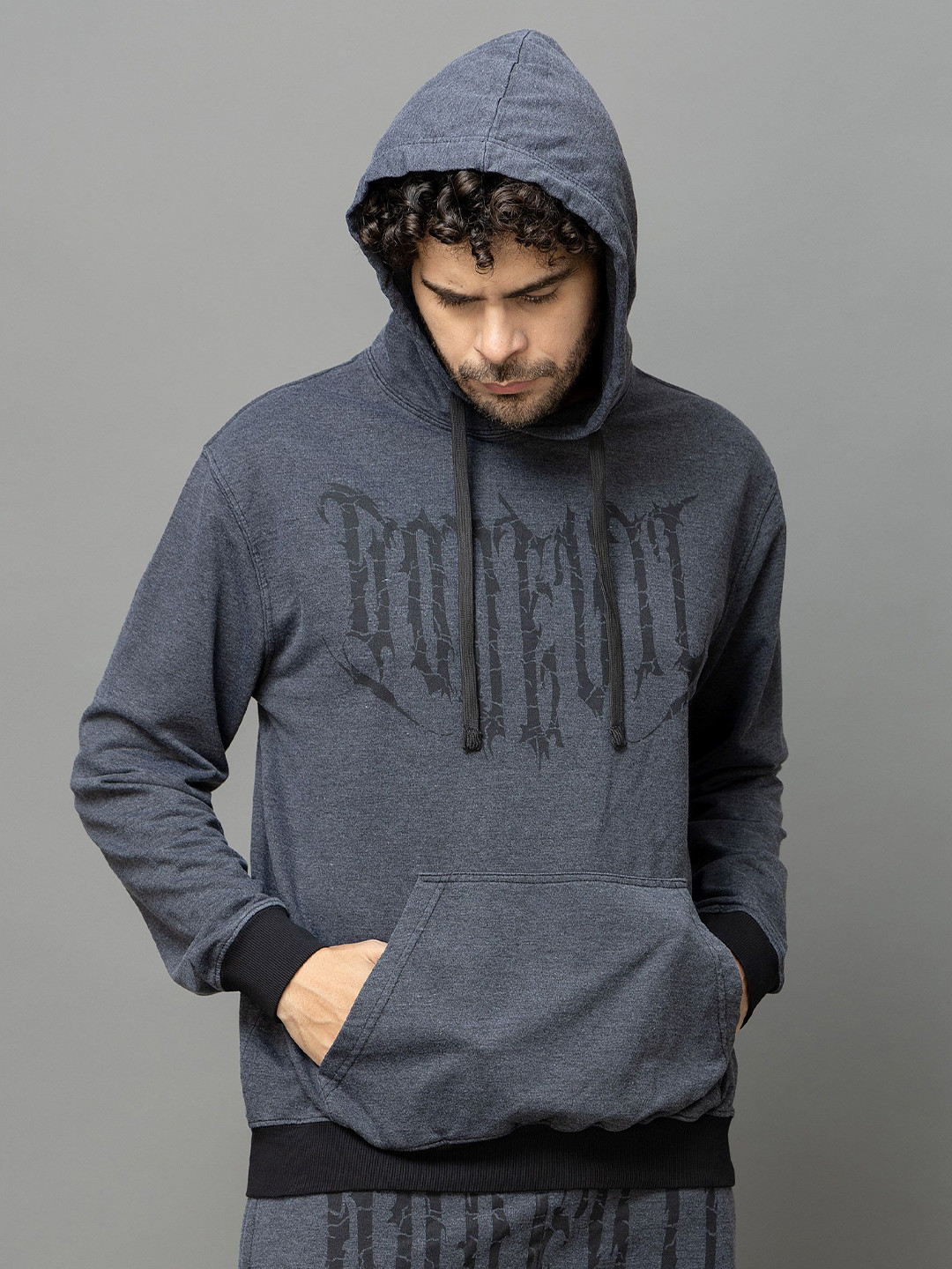 GO DEVIL Printed Dark Grey Hoodie For Men