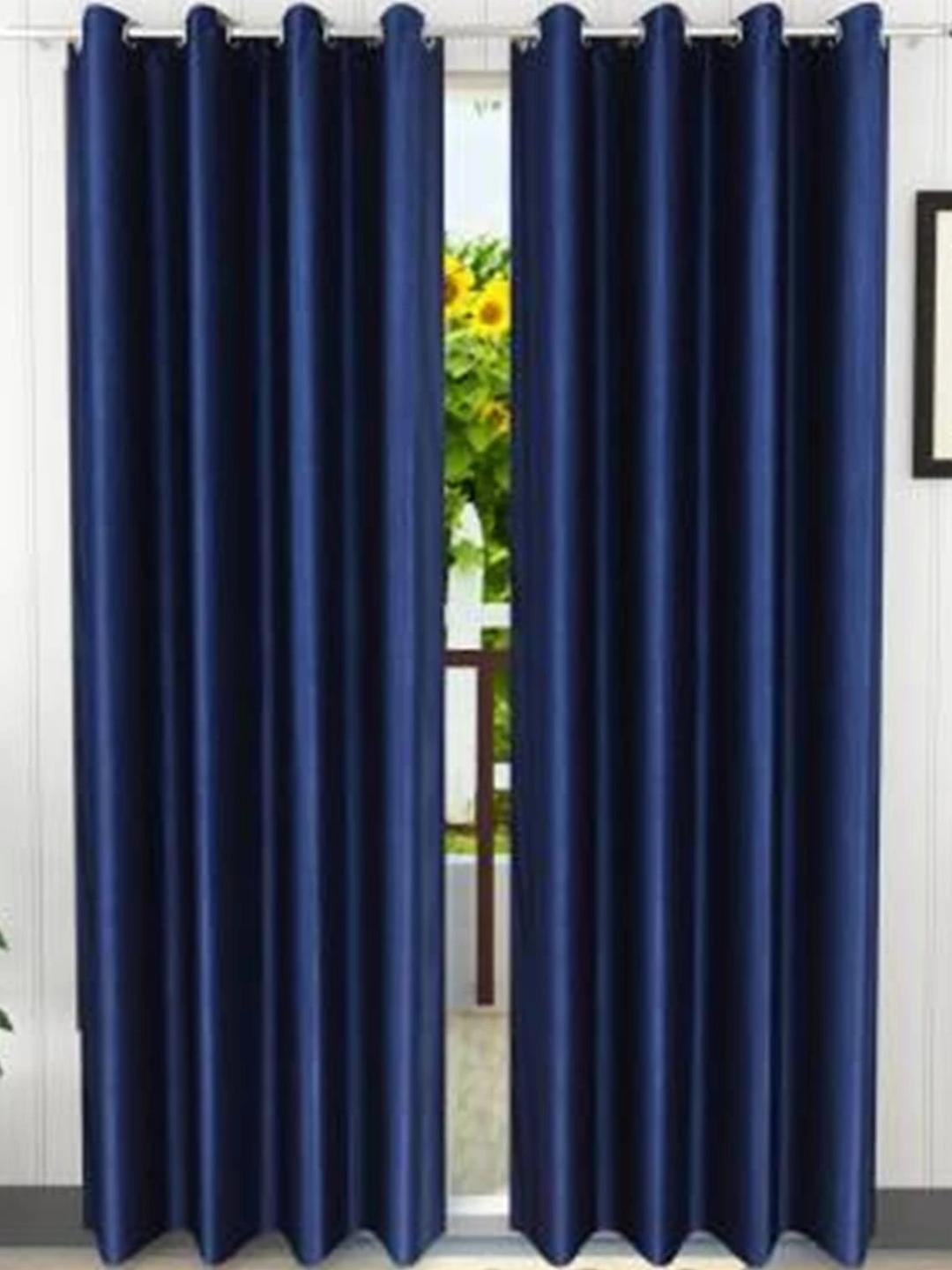 213 cm (7 ft) Polyester Semi Transparent Door Curtain (Pack Of 2) (Plain, Blue)