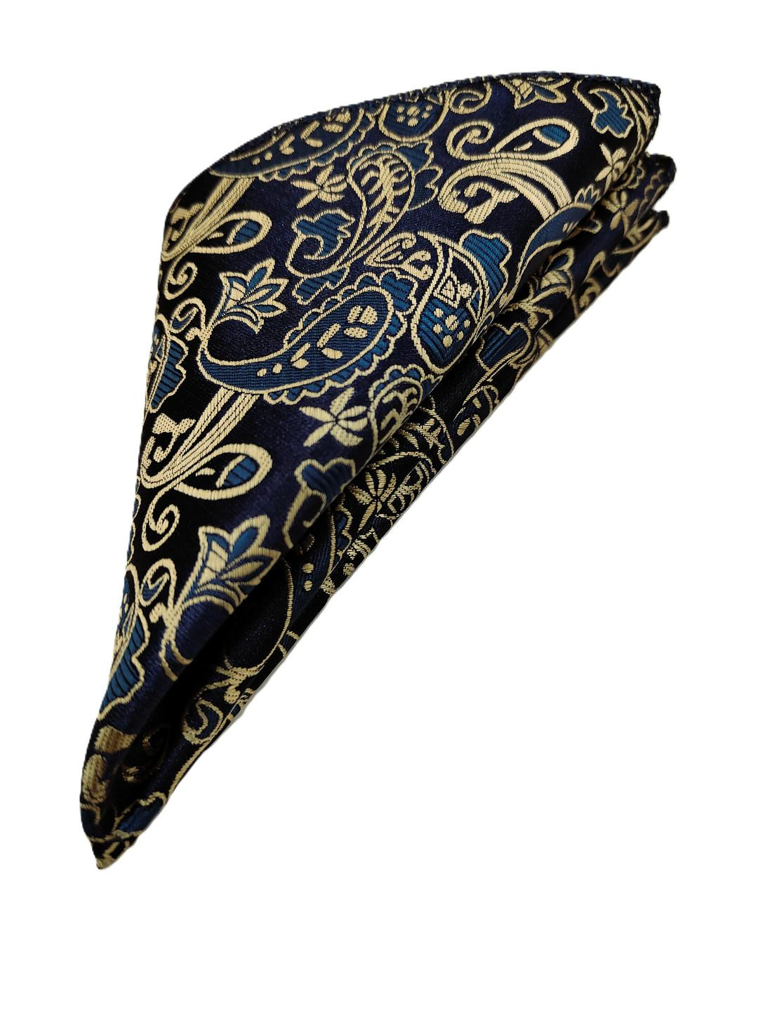VOICI Navy Blue & Gold Paisley Printed Pocket Square