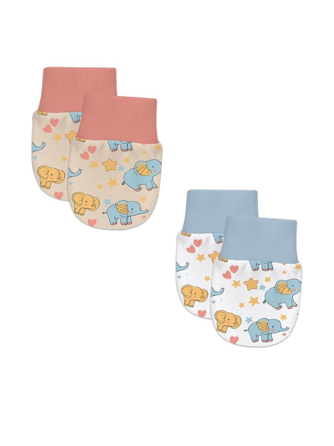 Adhigams Pack of 2 Multicolored Newborn Cotton Hand Mittens Set