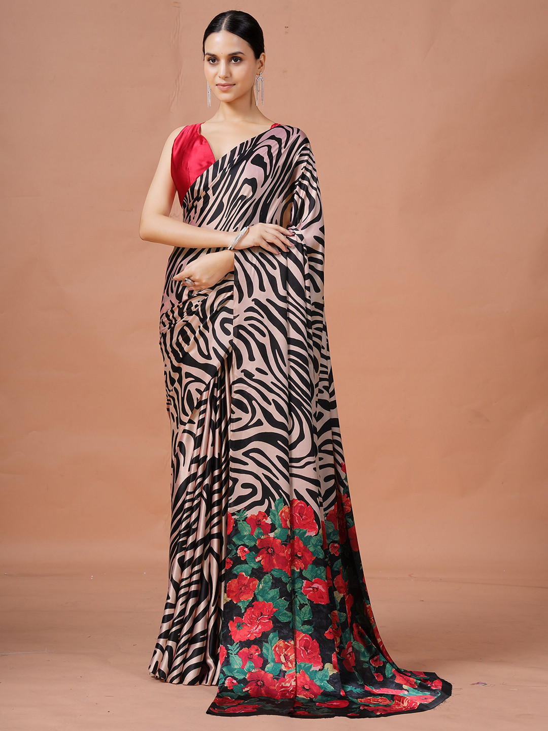 Garden Vareli Animal printed Satin Saree