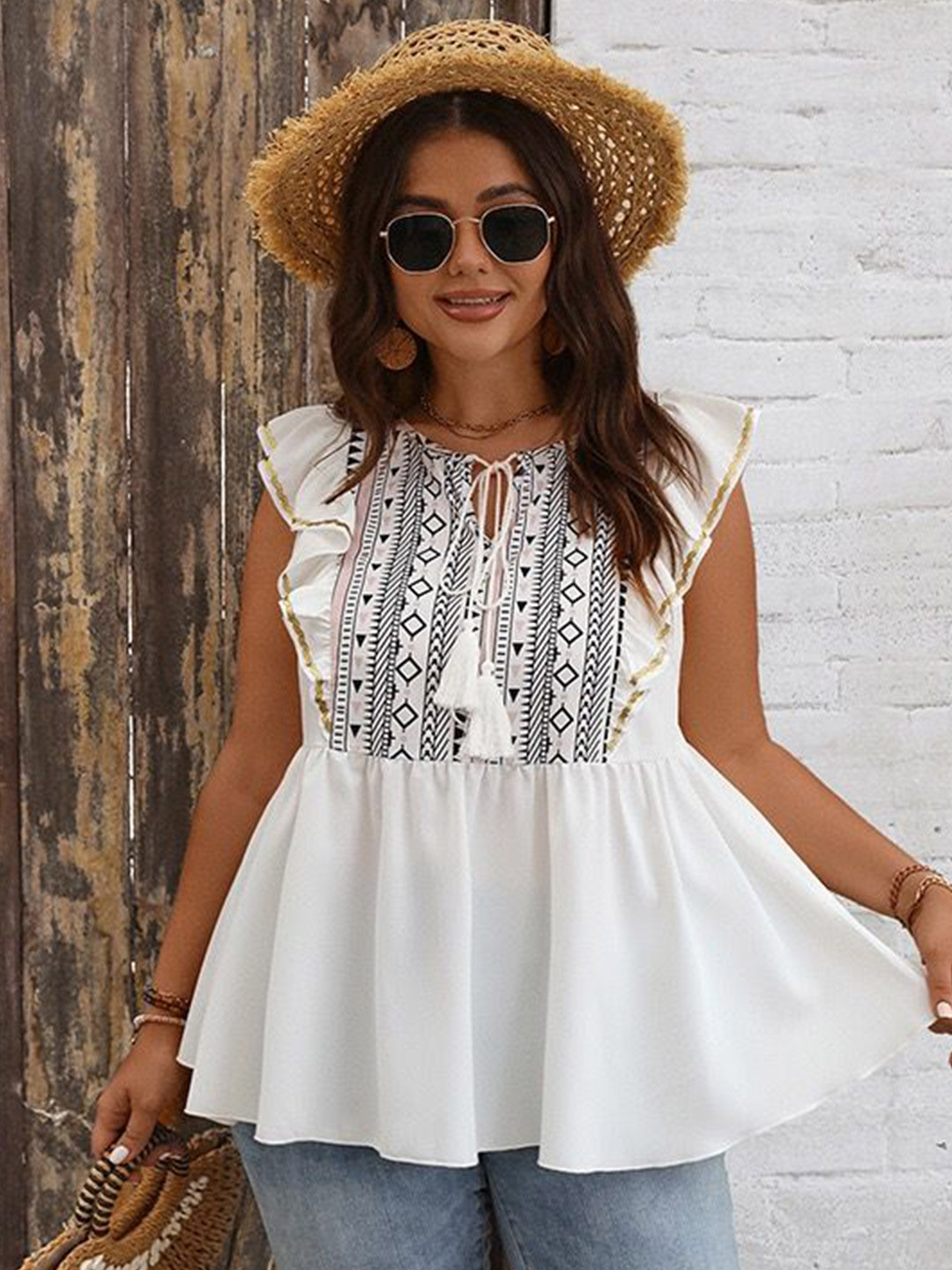 Sztori Plus Size Printed Fit and flare Top