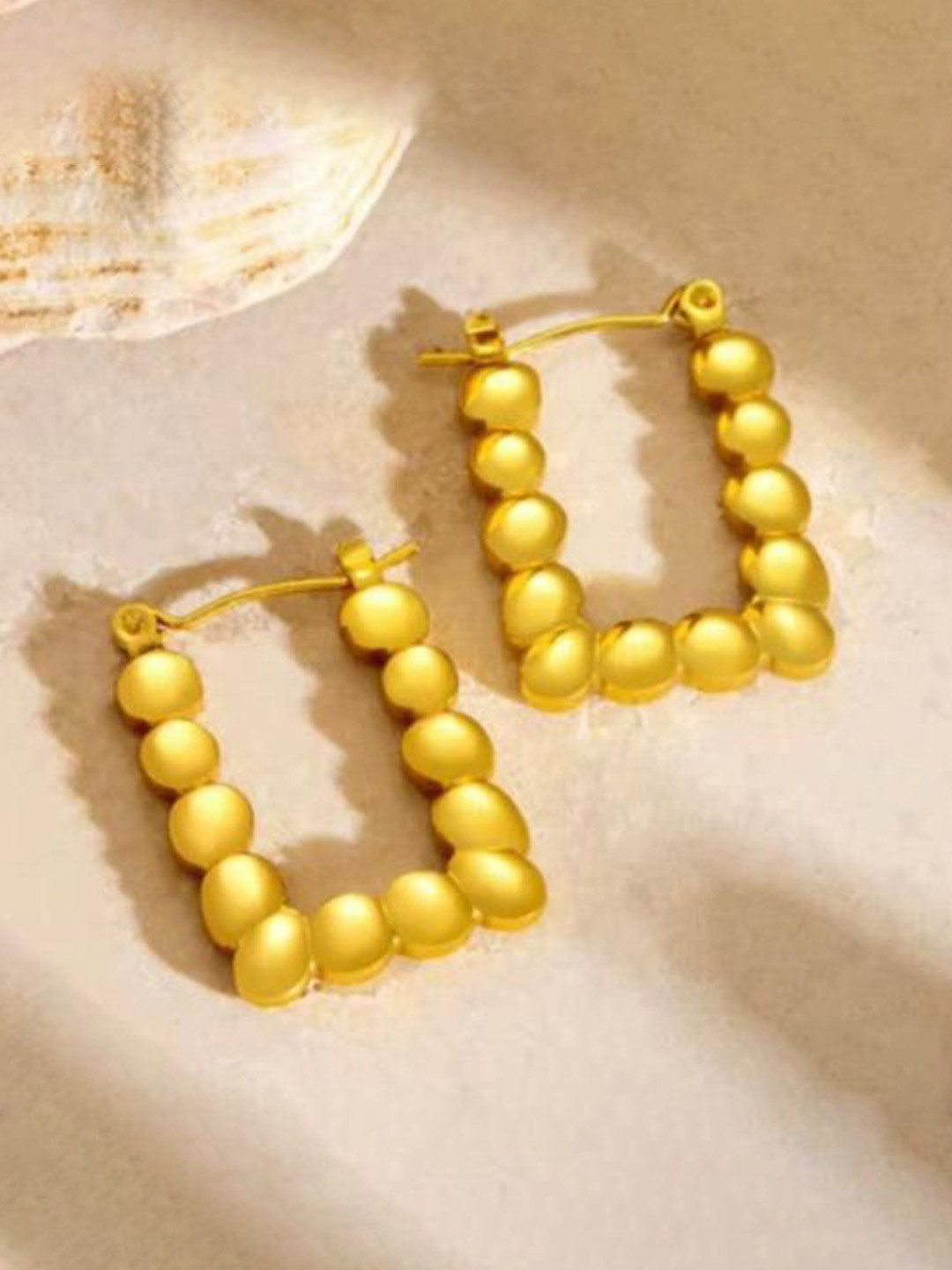 THEPANDASTOREE 18K Gold-Plated Waterproof Stainless Steel Bubble Square Hoop Earrings