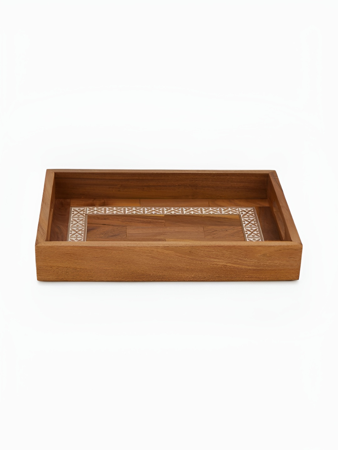 Fabindia Naksh Brown & White Textured Wooden Serving Tray