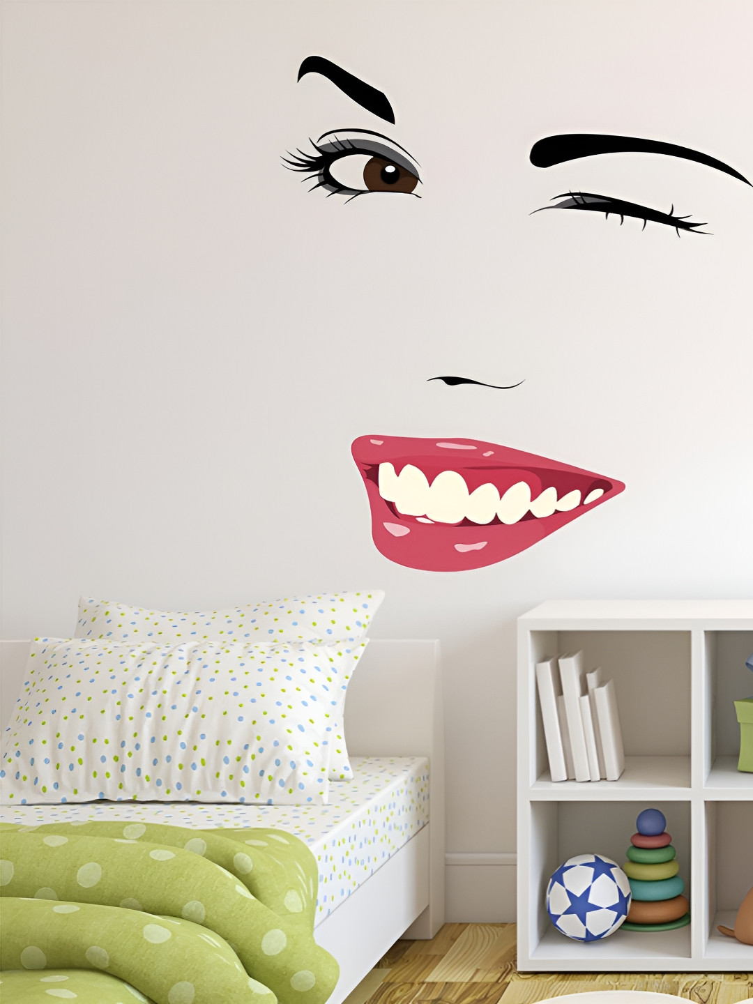 LANSTICK Red & Black Lady Face Printed Matte Finish Wall Sticker