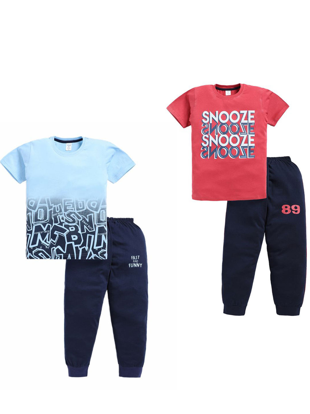 Todd N Teen Boys Pack Of 2 Printed Pure Cotton T-Shirts With Joggers