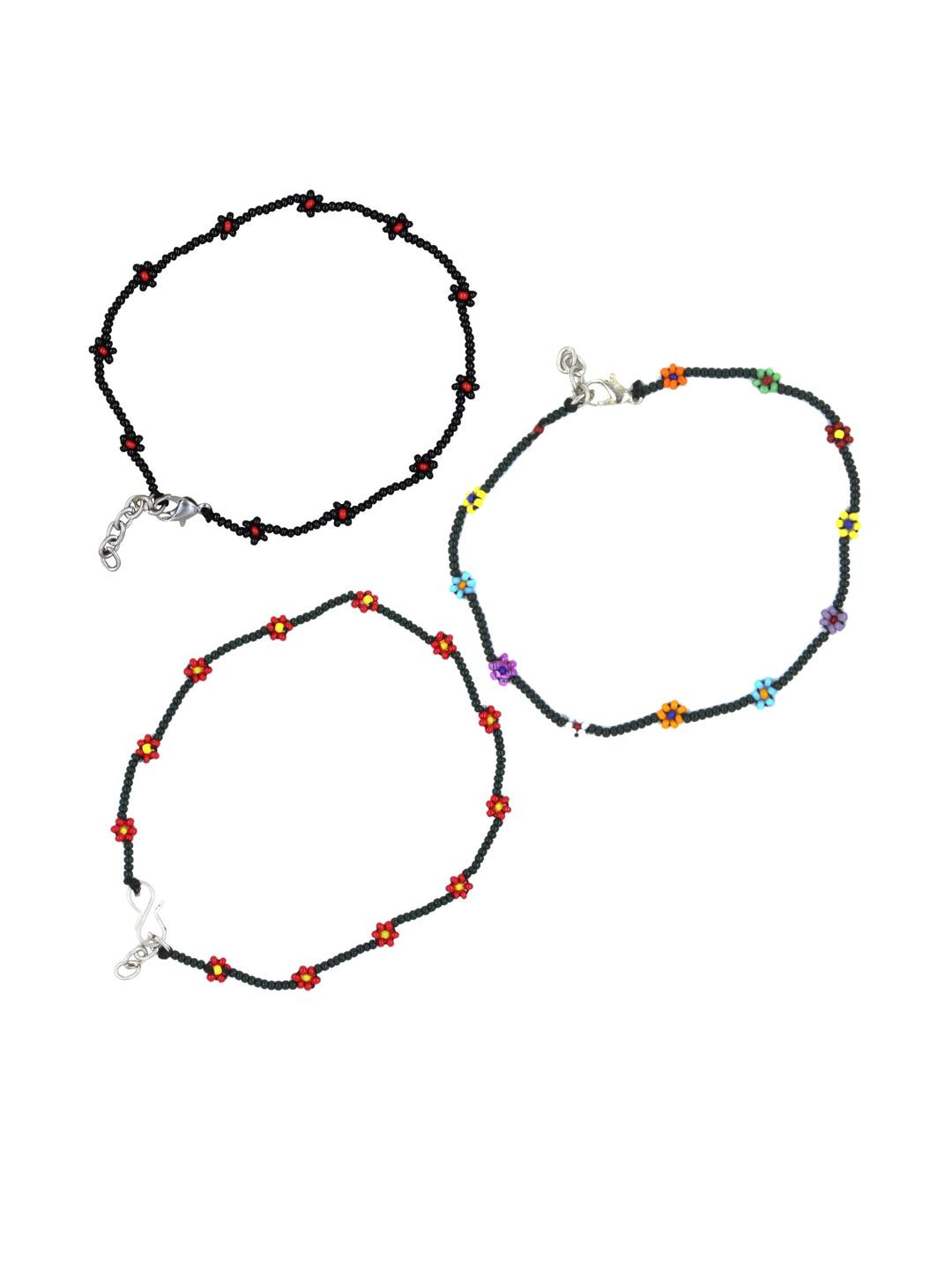 Prapti handicrafts Women Pack of 3 Black Artificial Beads Anklets