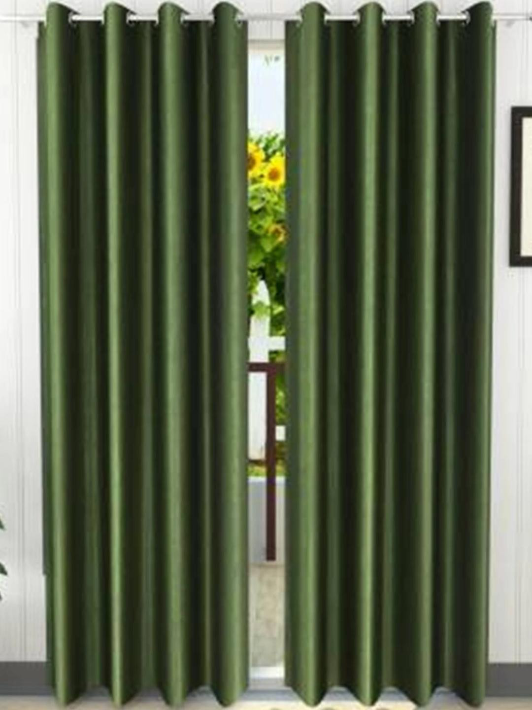270 cm (9 ft) Polyester Semi Transparent Long Door Curtain (Pack Of 2) (Plain, Dark Green)