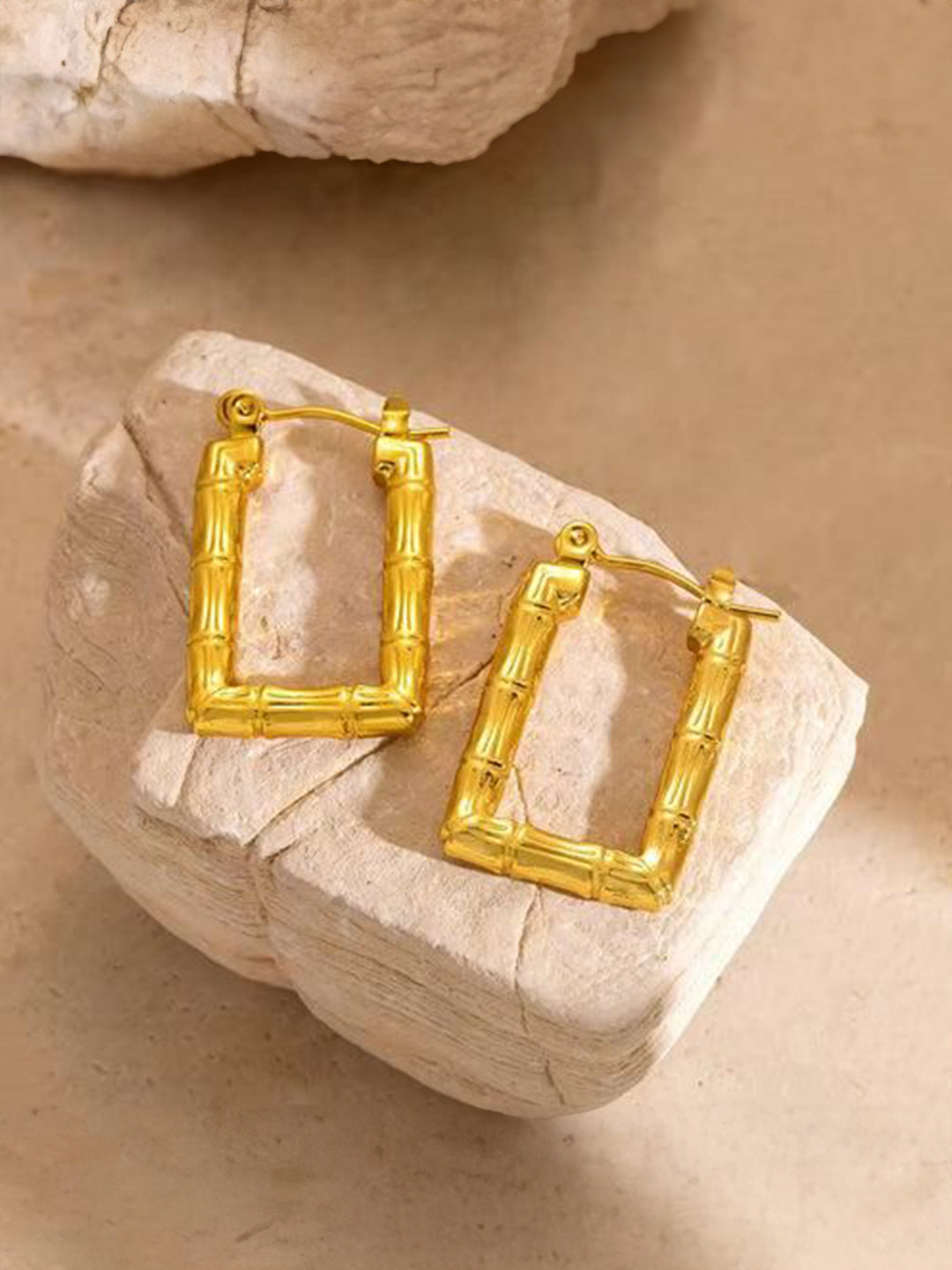 THEPANDASTOREE 18K Gold Plated Waterproof Finish Square Hoop Earrings