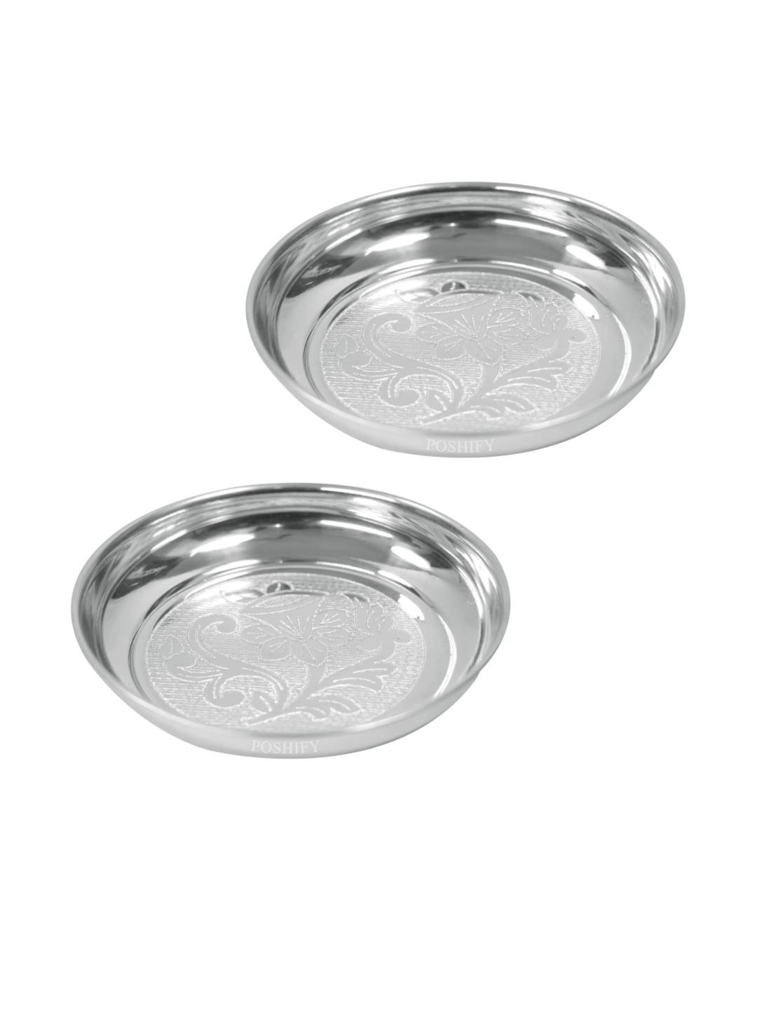 POSHIFY Pack of 2 Pure German Silver Pooja Plate