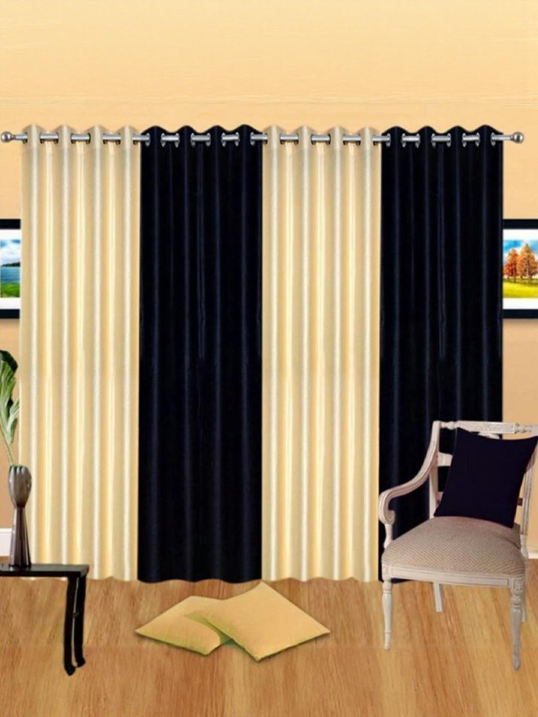 270 cm (9 ft) Polyester Semi Transparent Long Door Curtain (Pack Of 4) (Solid, gold ,black)