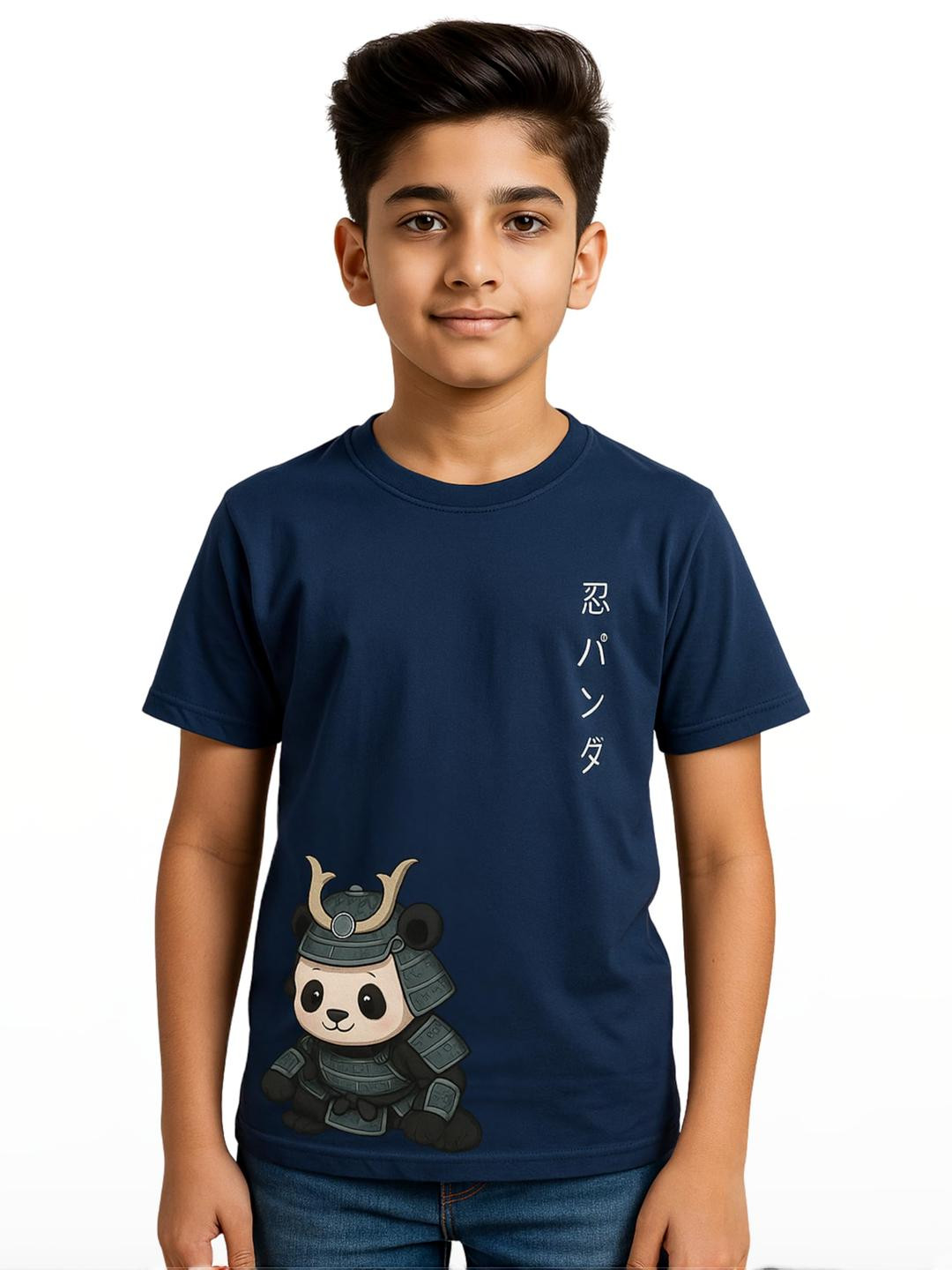 TeeSlix Boys Cotton Anime Samurai Panda T-Shirt