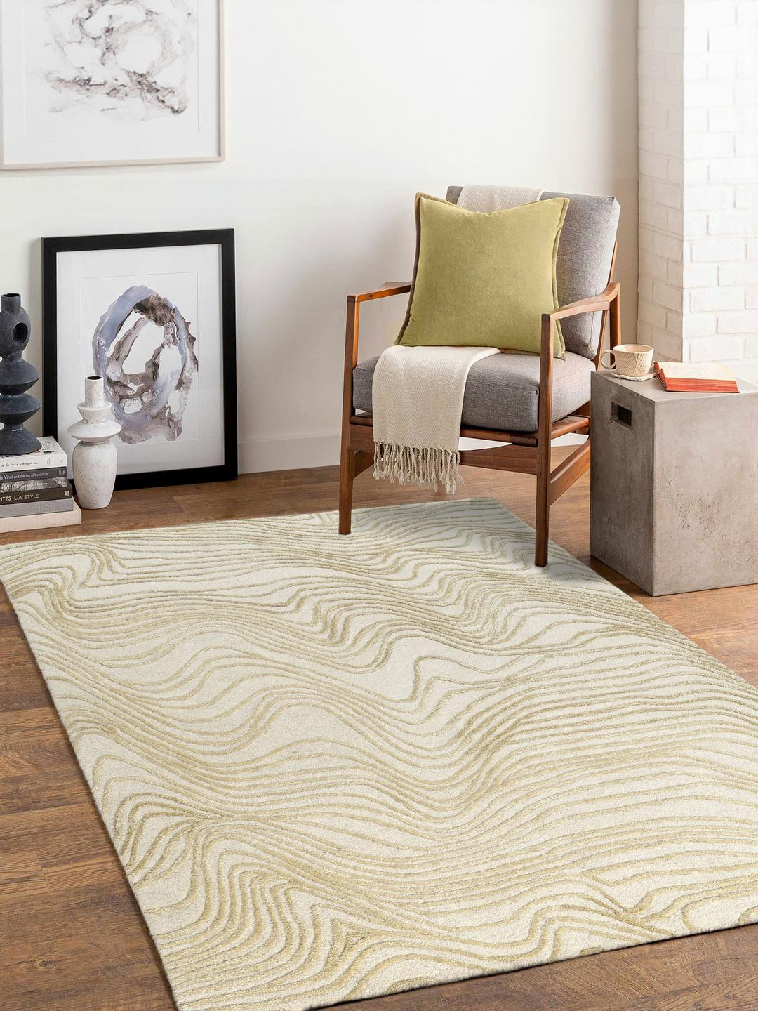 PLIVANA Beige Striped Polyester Indoor Carpet