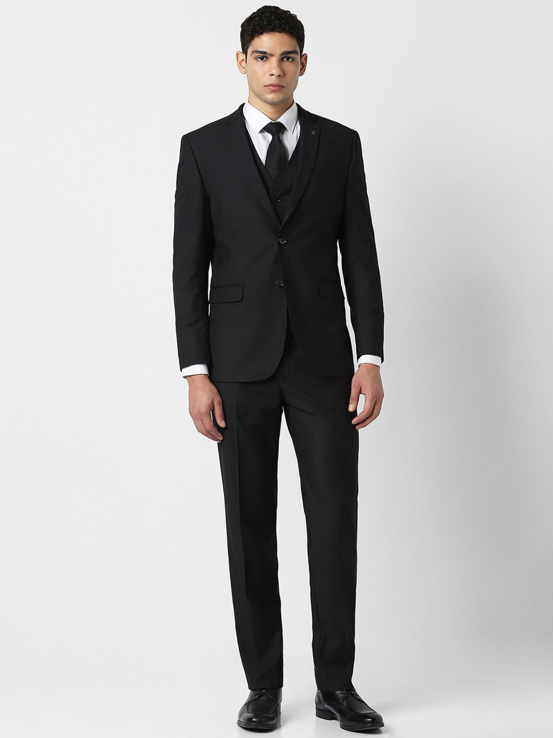 Peter England Elite Textured Slim-Fit Single-Breasted Three-Piece Formal Suits