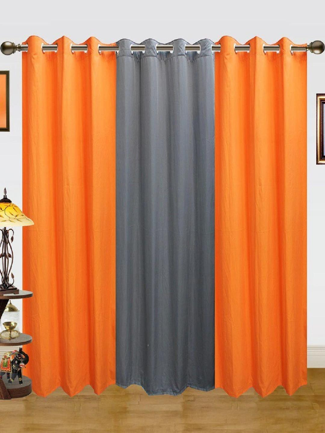 213 cm (7 ft) Polyester Semi Transparent Door Curtain (Pack Of 3) (Solid, Gray, Orange)
