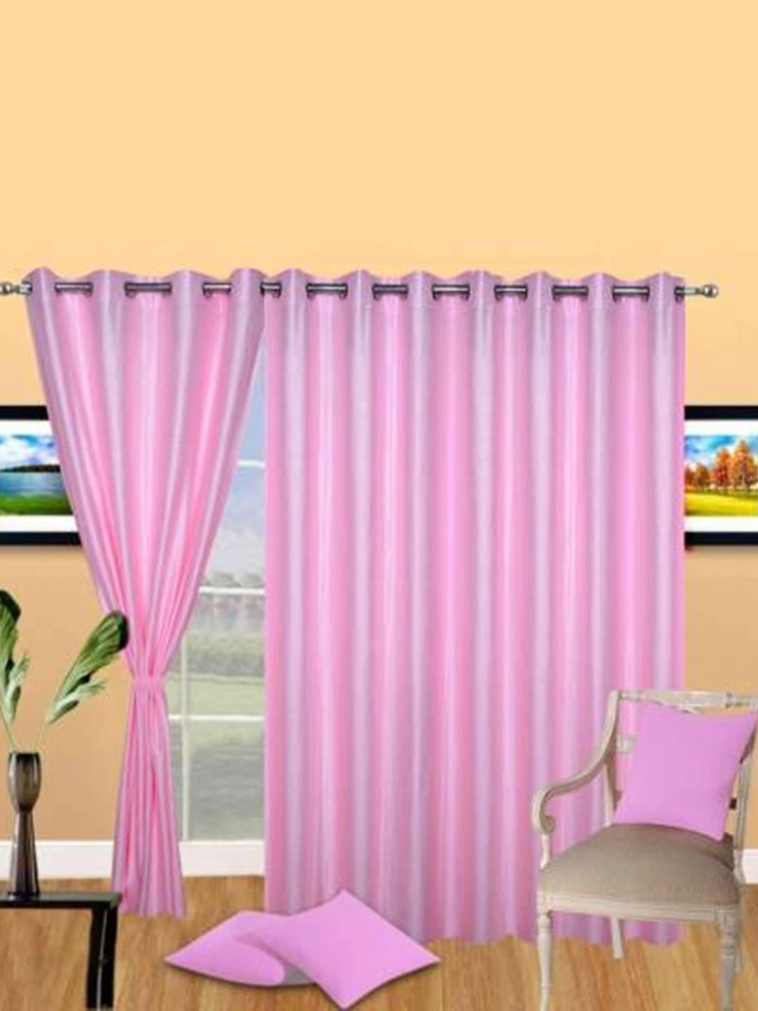 213 cm (7 ft) Polyester Semi Transparent Door Curtain (Pack Of 3) (Plain, Babypink)
