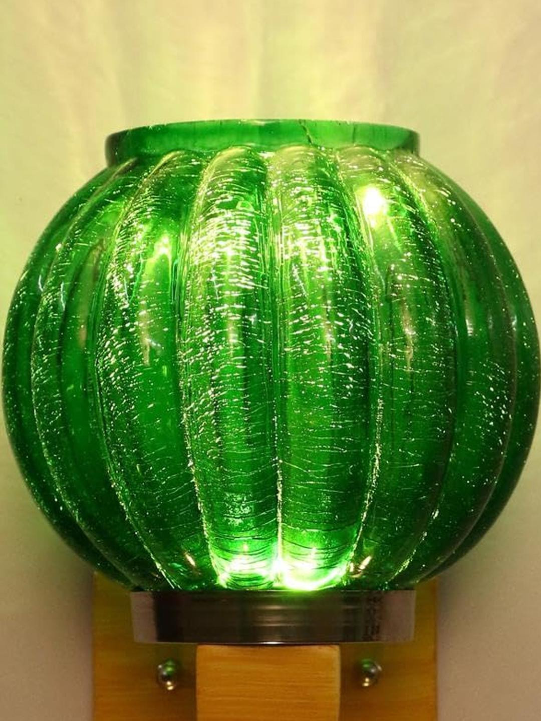 Somil Premium Designer Glass Wall / Night Lamp  Elegant & Stylish Dcor Accent for Modern Interiors, color-  Green Size- 22.5 X 32 X 26.5 CM