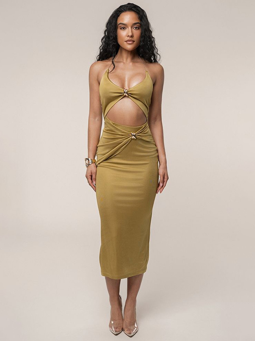 LULU & SKY Women Halter Neck Cutout Styling Bodycon Midi Dress