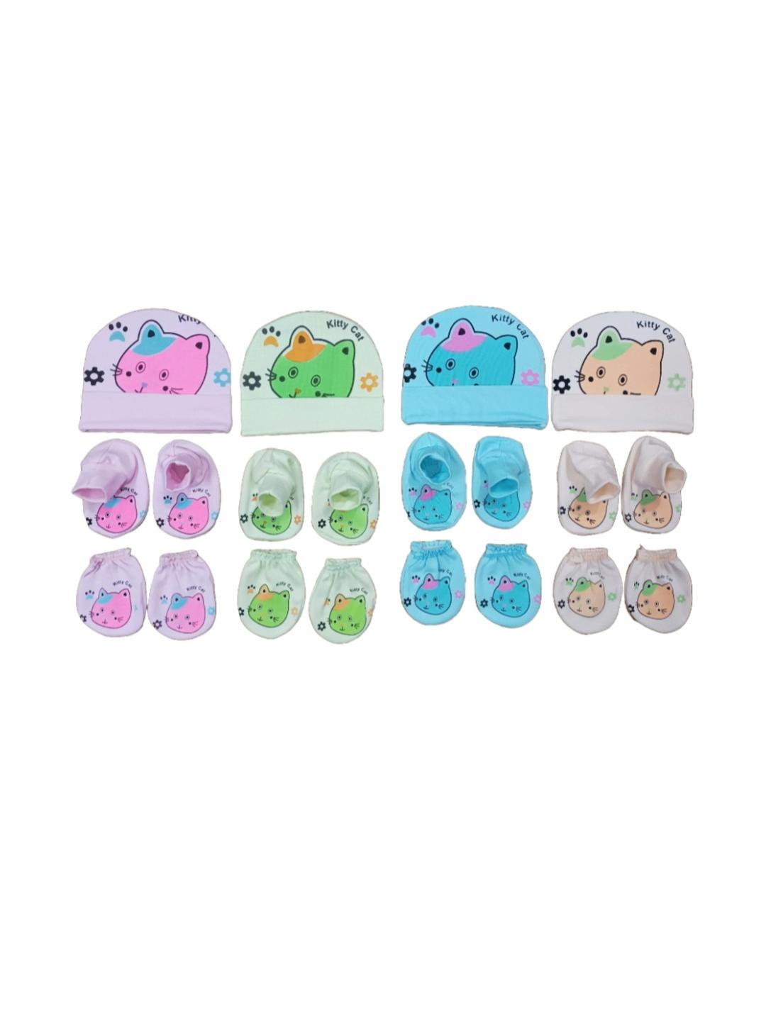 Casual Printed Baby Caps, Gloves, Socks Combo set