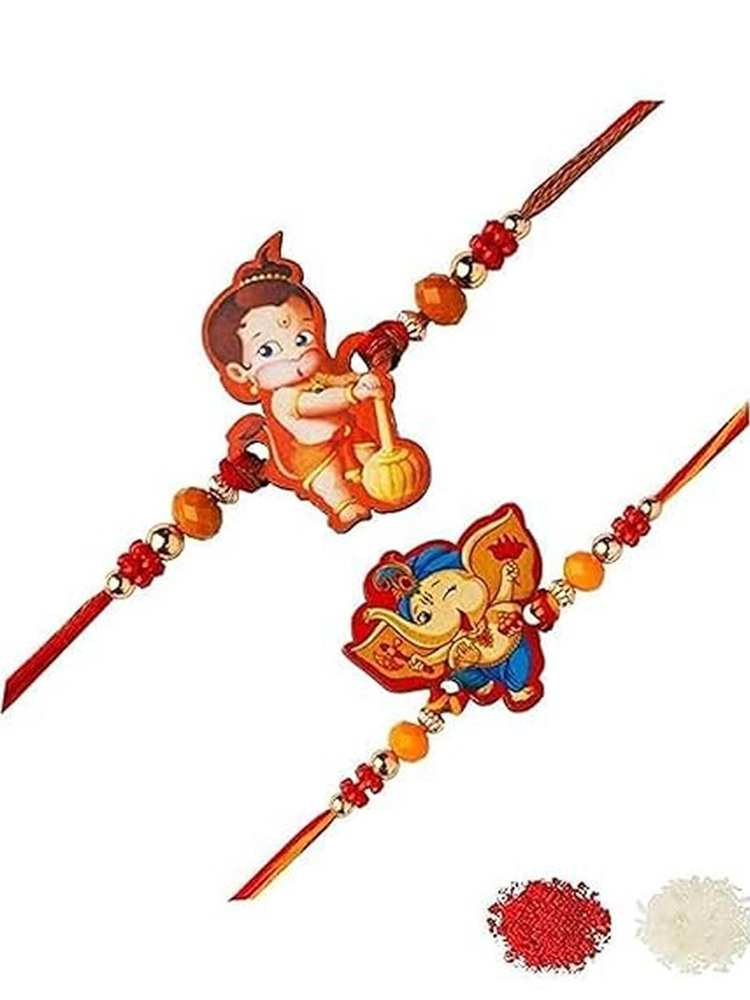 VR Creatives Set of 2 Beaded Bal Ganesh & Bal Hanuman Thread Rakhis