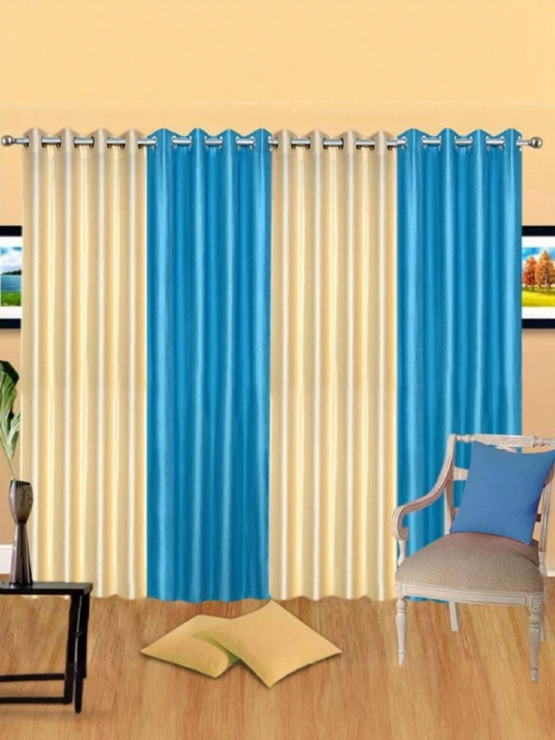 213 cm (7 ft) Polyester Semi Transparent Door Curtain (Pack Of 4) (Solid, 2Aqua-2Cream)