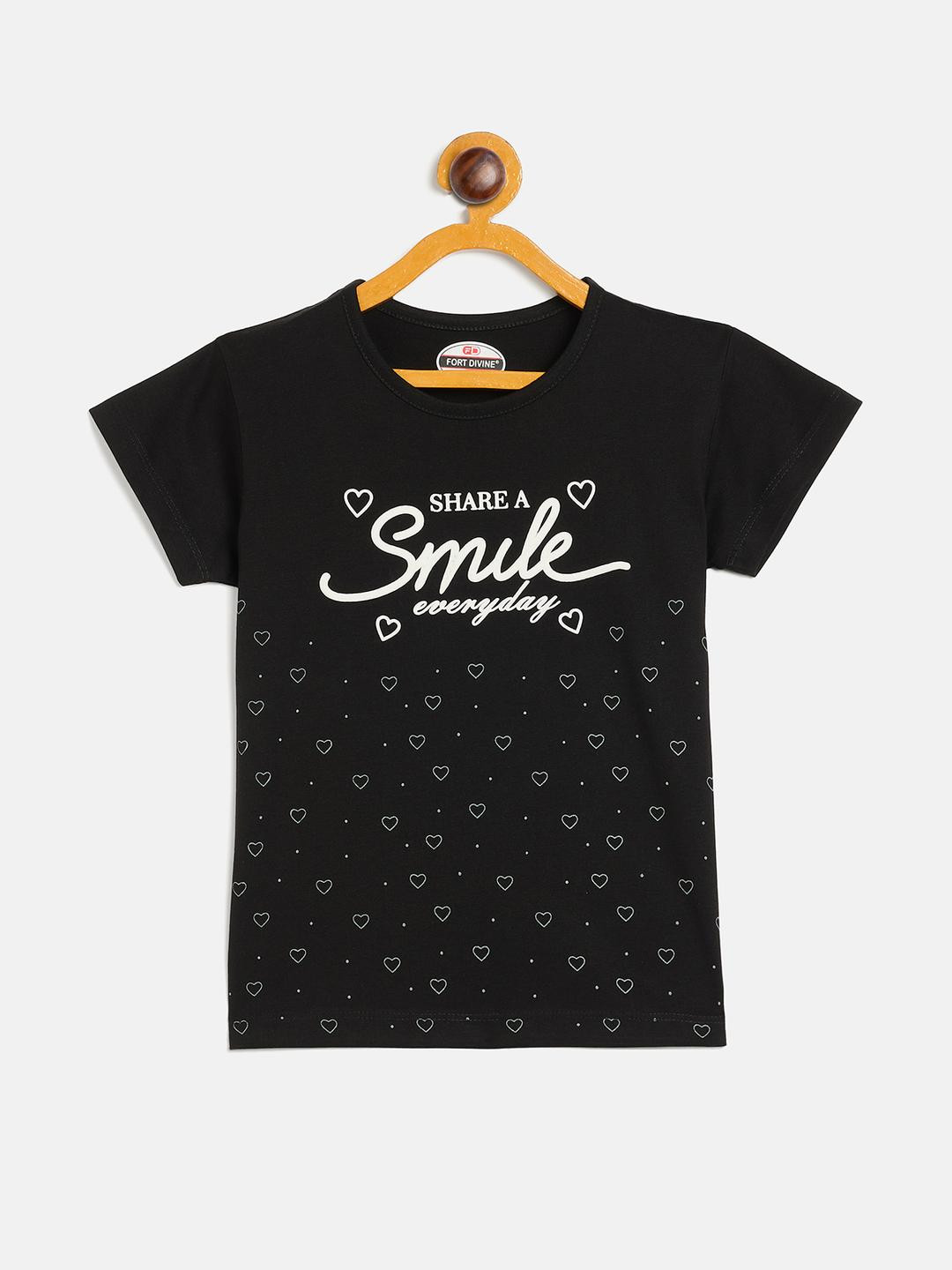 Fort Divine girls Talking Wording printed top BLACK