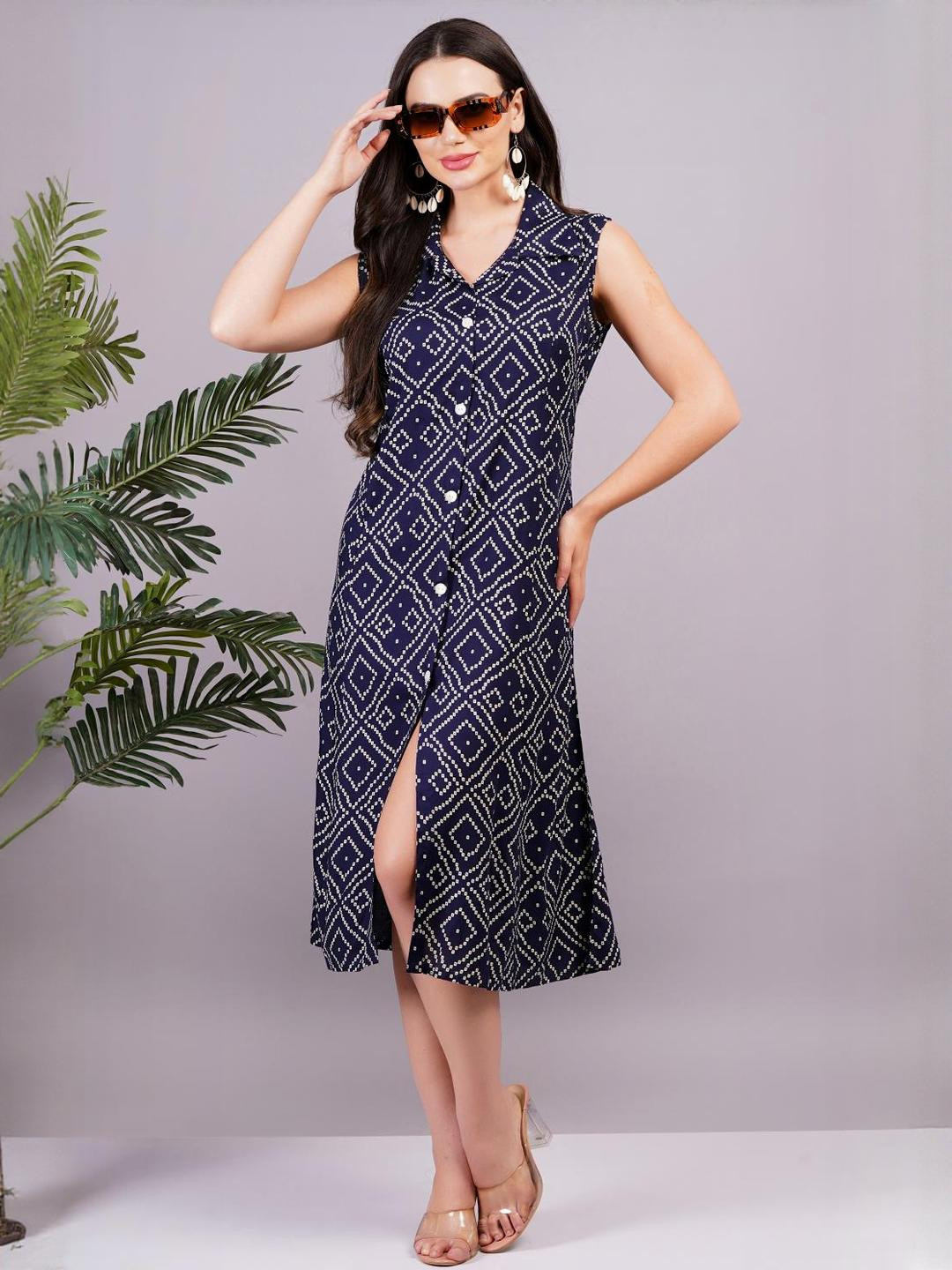 Jyoti Navyblue bandhani Viscose Rayon Dress
