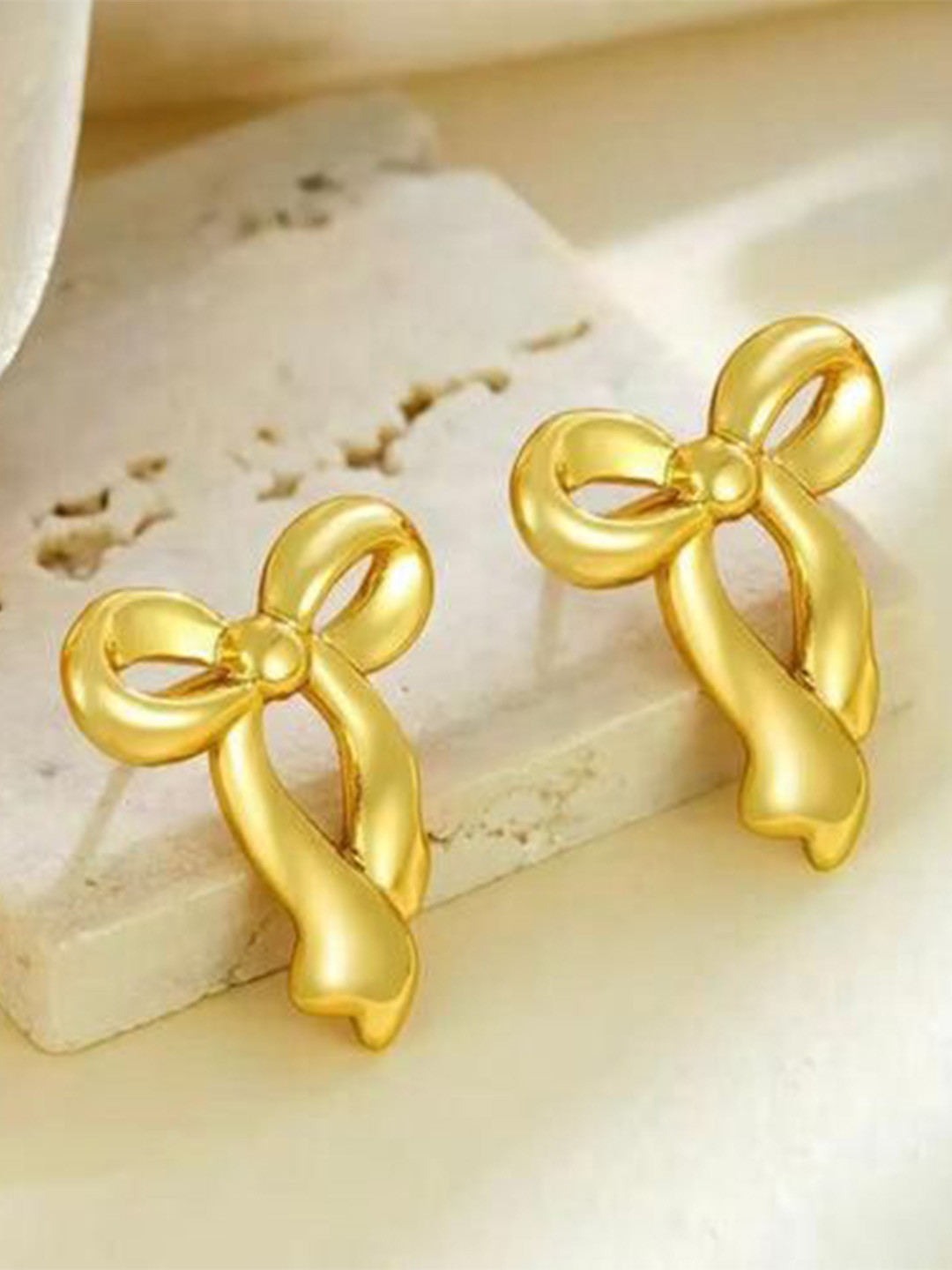 THEPANDASTOREE Gold-Toned Bow Knot Design Stud Earrings