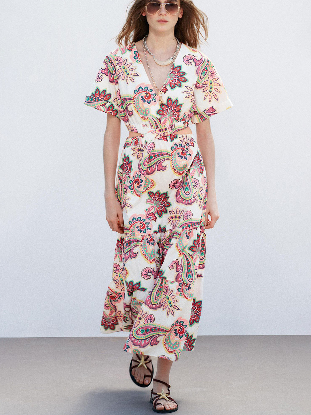LULU & SKY Women Paisley Printed Maxi Dress with Cut-Outs