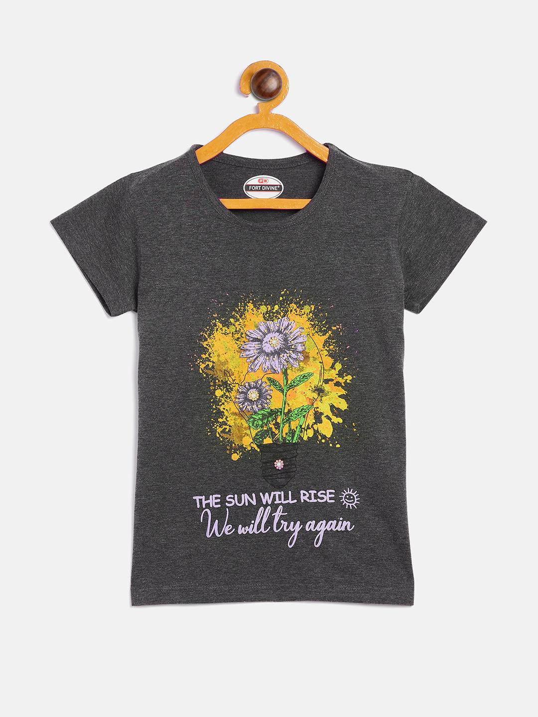 Fort Divine girls Flowers printed top D.GREY