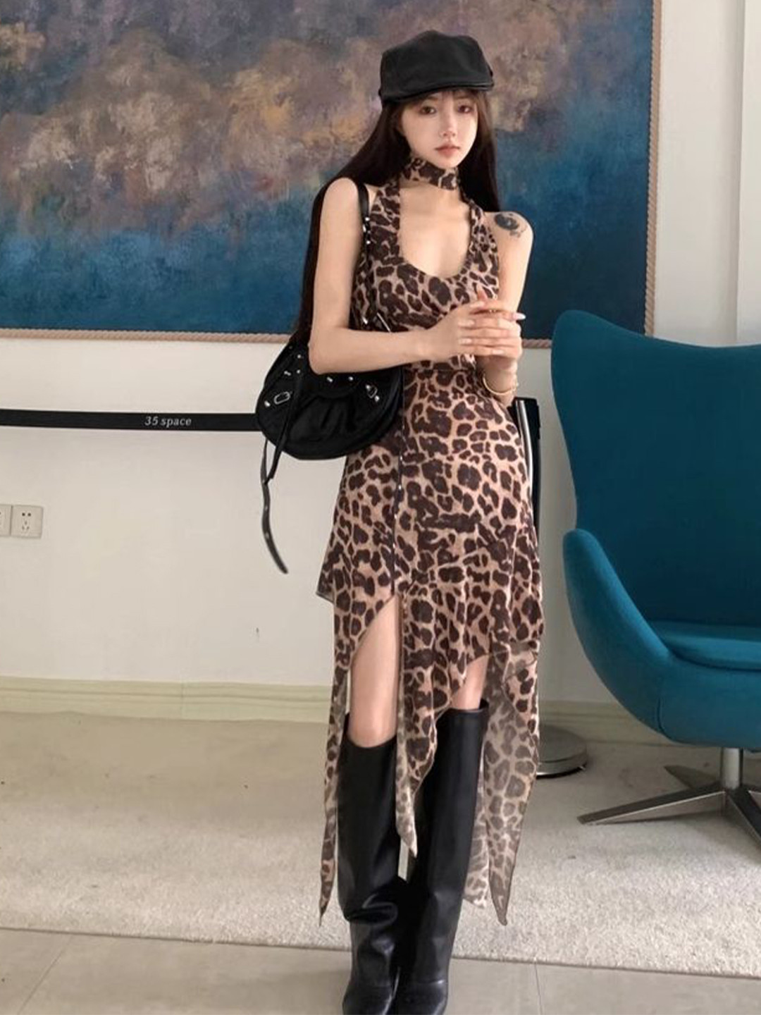 LULU & SKY Women Scarf Neck Animal Print Fit and Flare Dress