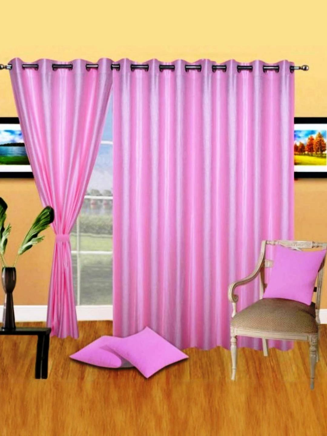 151 cm (5 ft) Polyester Semi Transparent Window Curtain (Pack Of 3) (Plain, Babypink)