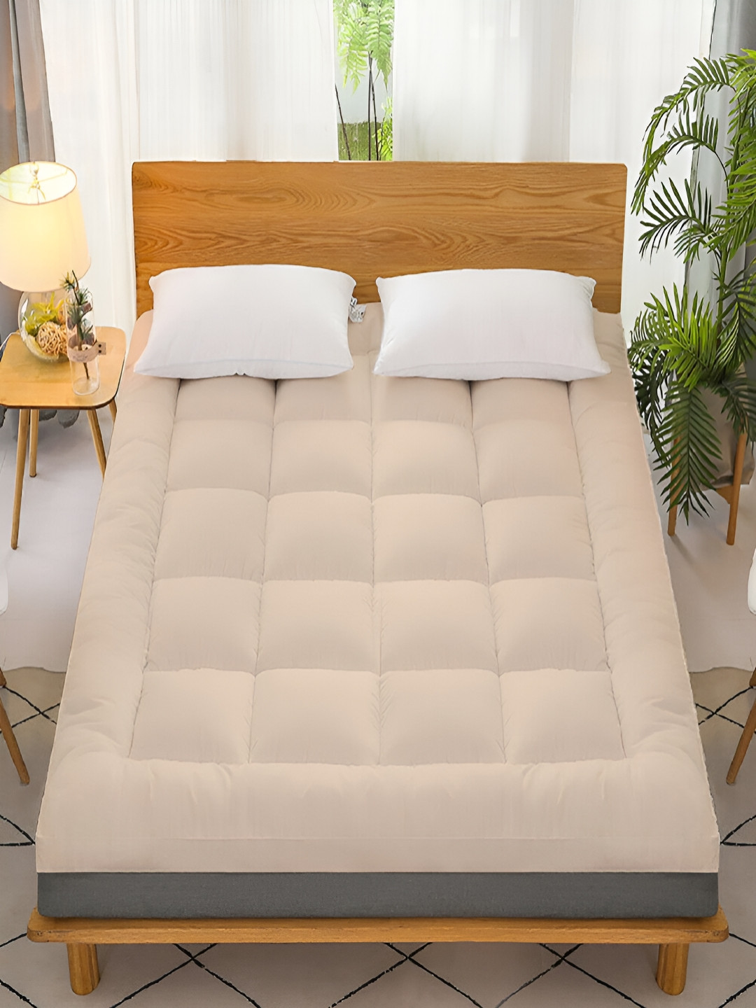 tundwal's Beige Quilted Microfiber Water Resistant Topper King Size Mattress Protector