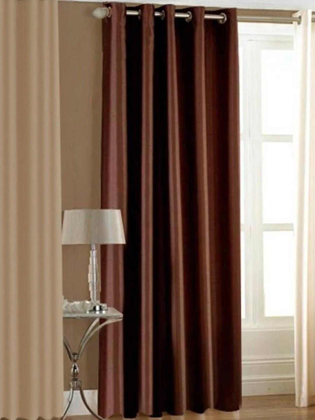 270 cm (9 ft) Polyester Semi Transparent Long Door Curtain (Pack Of 2) (Solid, Brown, Cream)
