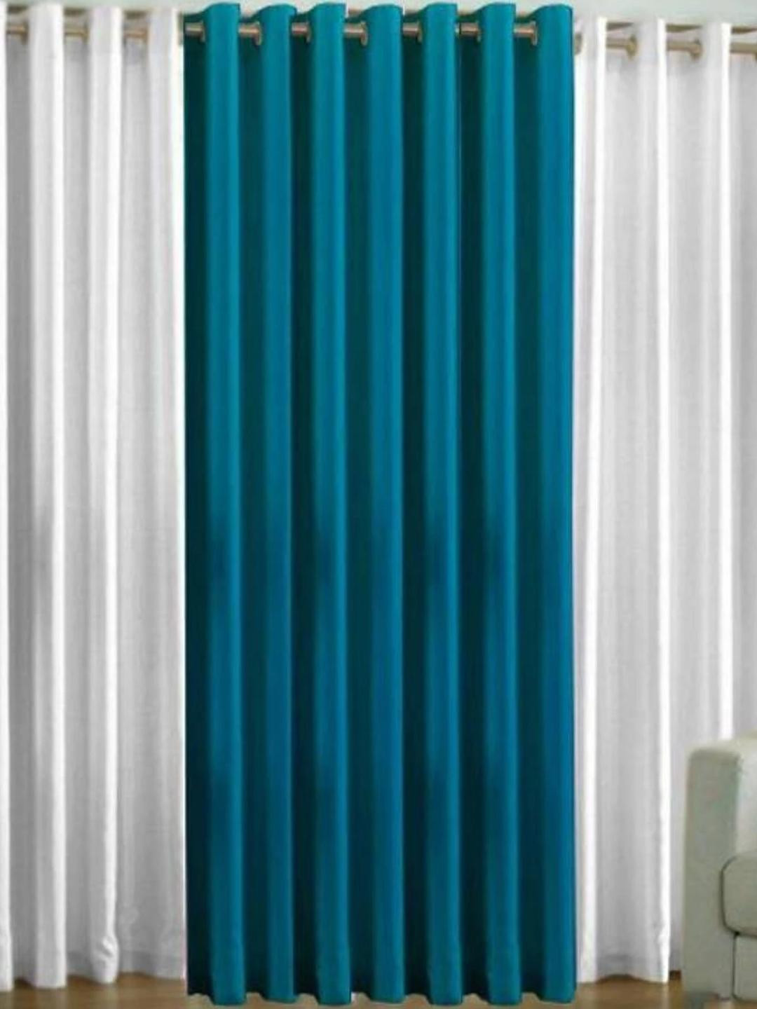 151 cm (5 ft) Polyester Semi Transparent Window Curtain (Pack Of 3) (Solid, blue ,white 1)