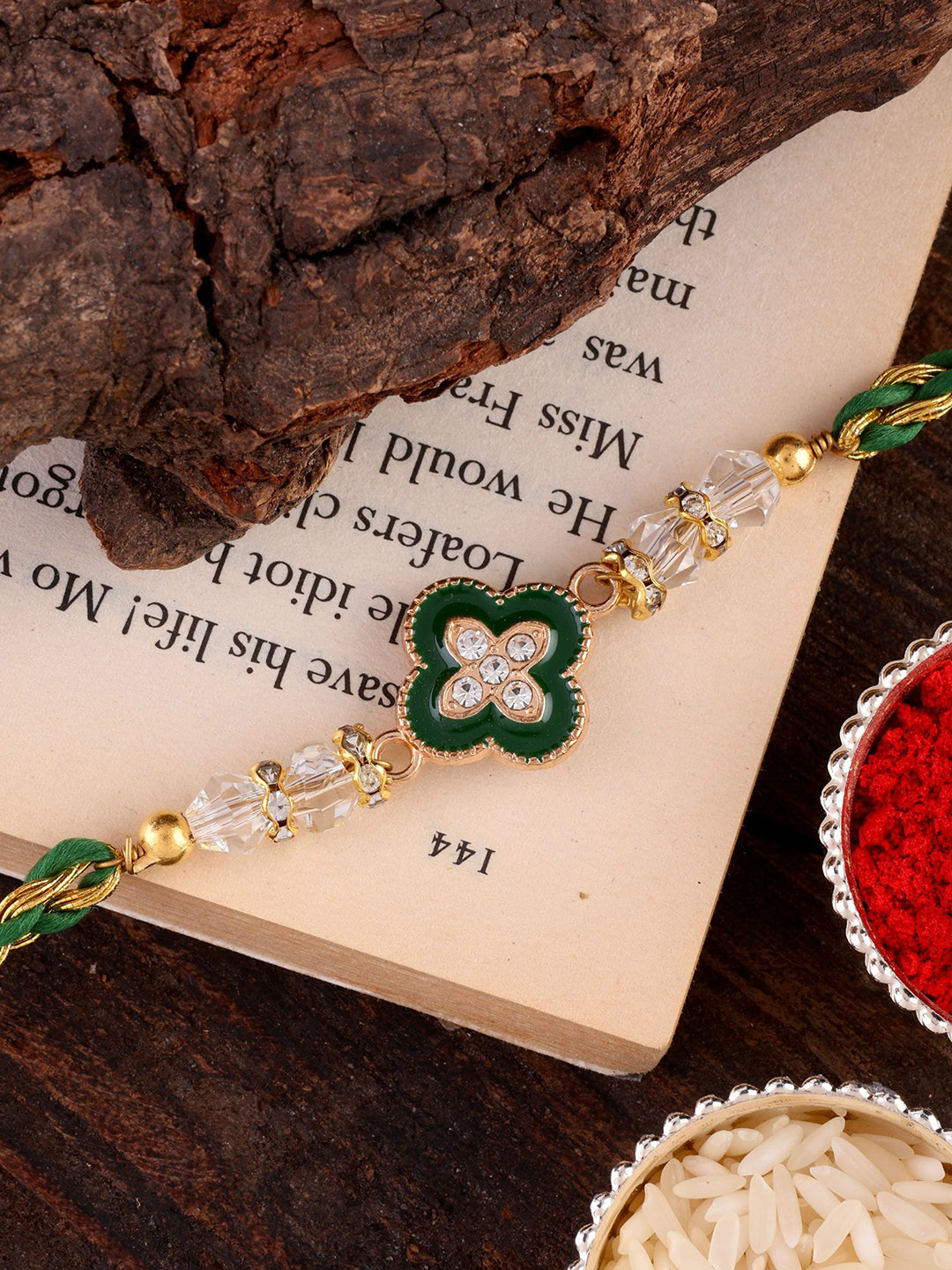 SHONA'S STYLE Artificial Stones Studded & Beaded Flower Thread Rakhi