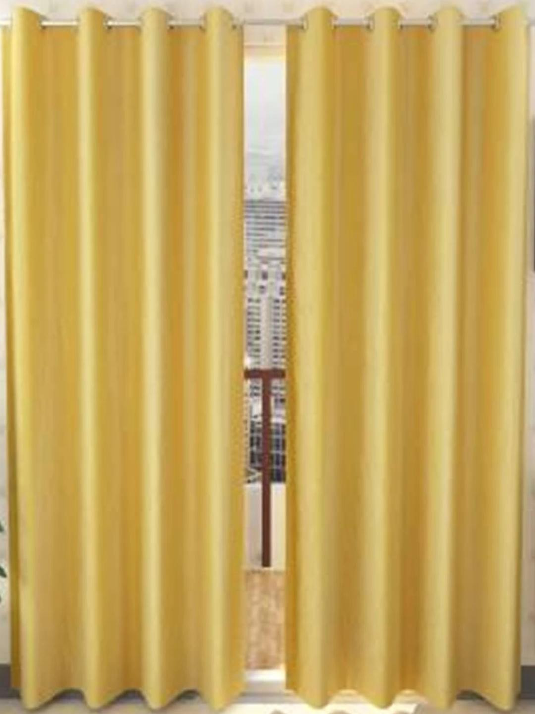 151 cm (5 ft) Polyester Semi Transparent Window Curtain (Pack Of 2) (Plain, Yellow)