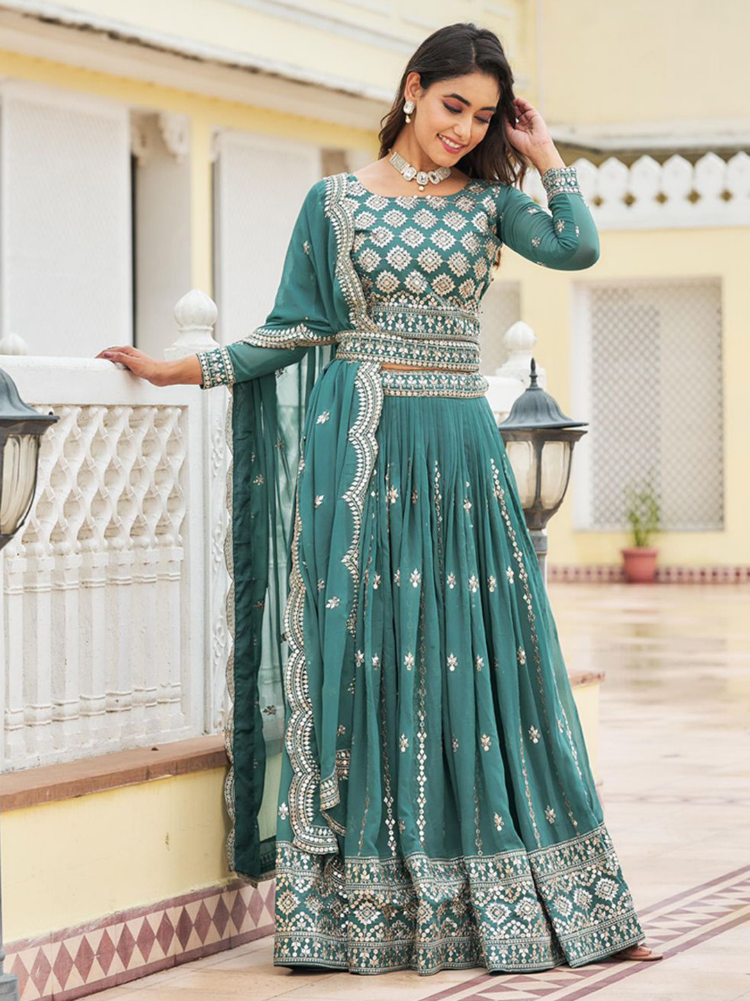 Fashorama Embroidered Sequinned Semi-Stitched Lehenga & Unstitched Blouse With Dupatta