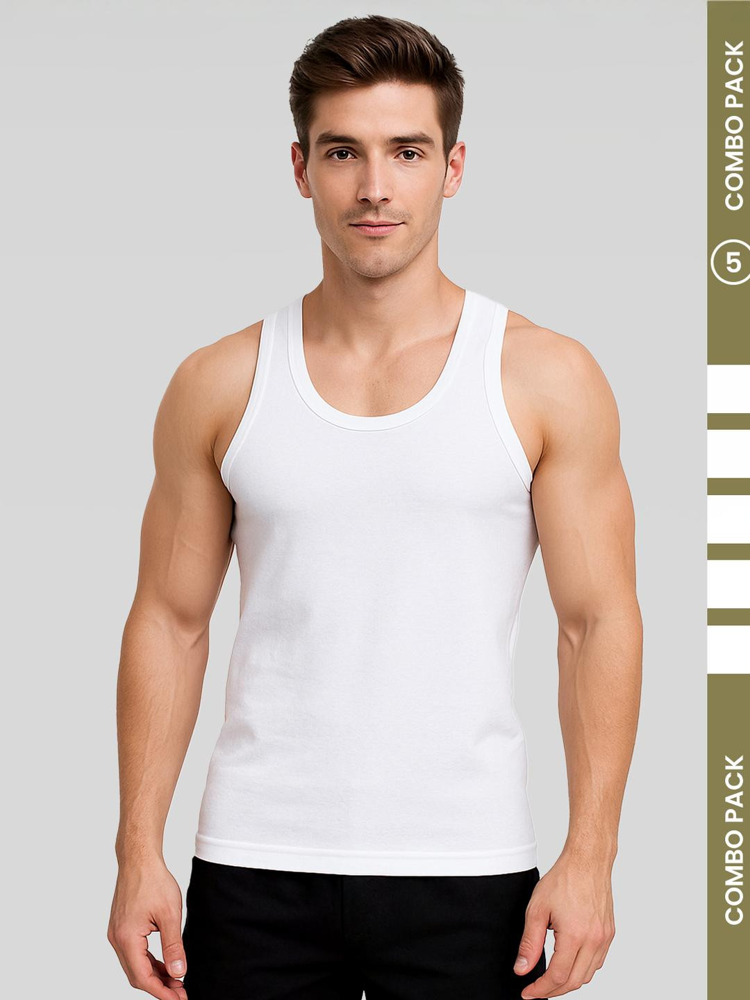 Amul Comfy Men White Pack of 5 Pure Cotton White Vest