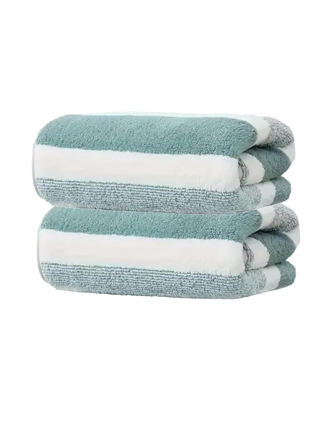 Black gold Green & White 2 Pieces Striped 300 GSM Microfiber Hand Towels