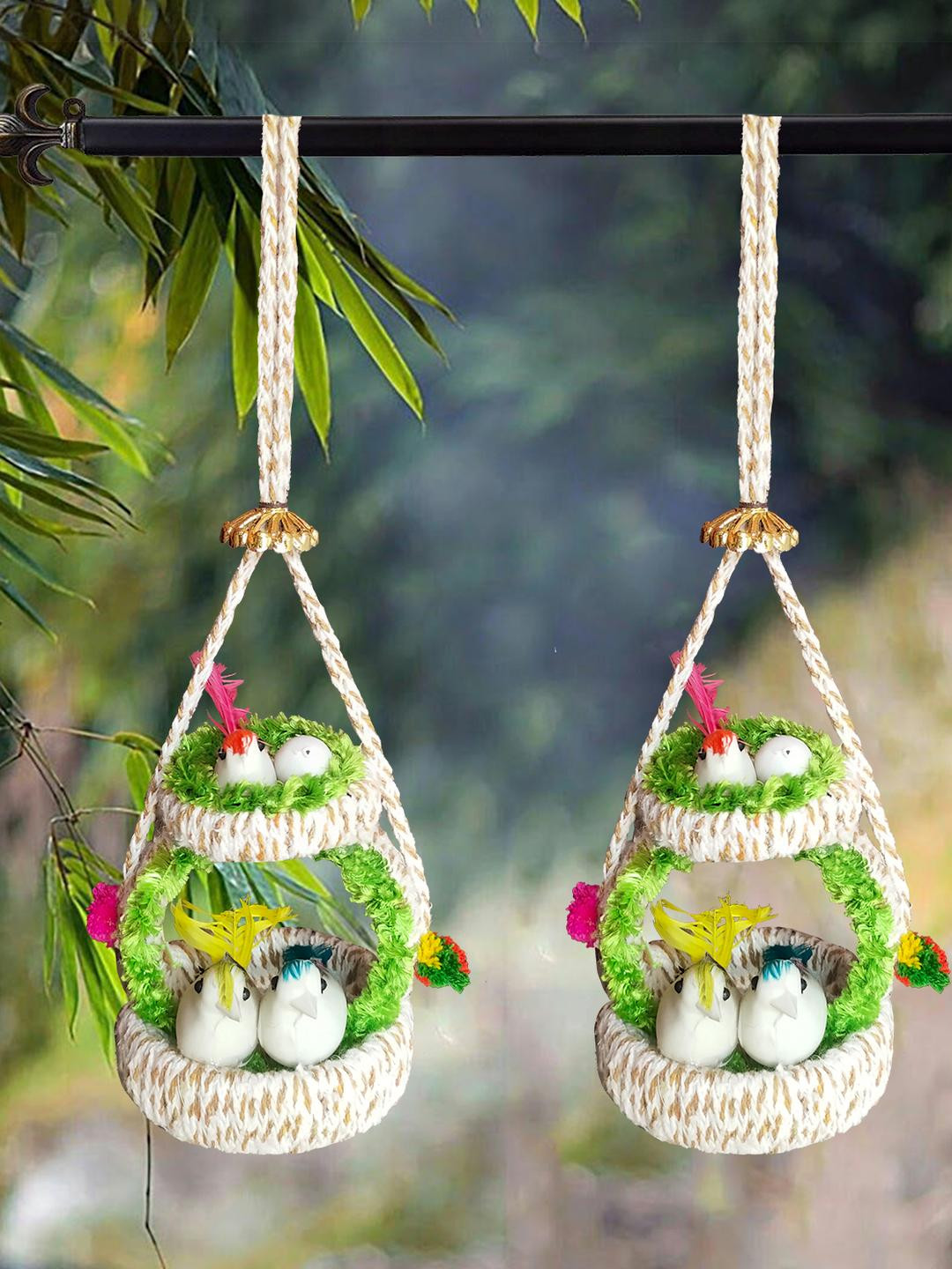 The Shine Store Bird Nest Chidiya with Grass Jute Matte 2Pcs Decorative Bird Cage-3.9In