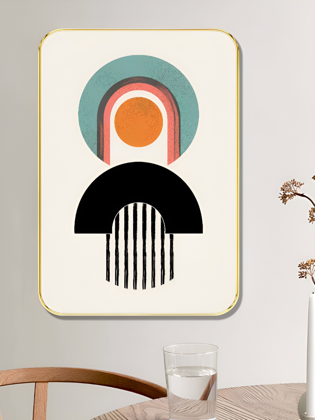 Livin'luxe Off White & Black Colorful Geometric Abstract Rectangle Wall Art