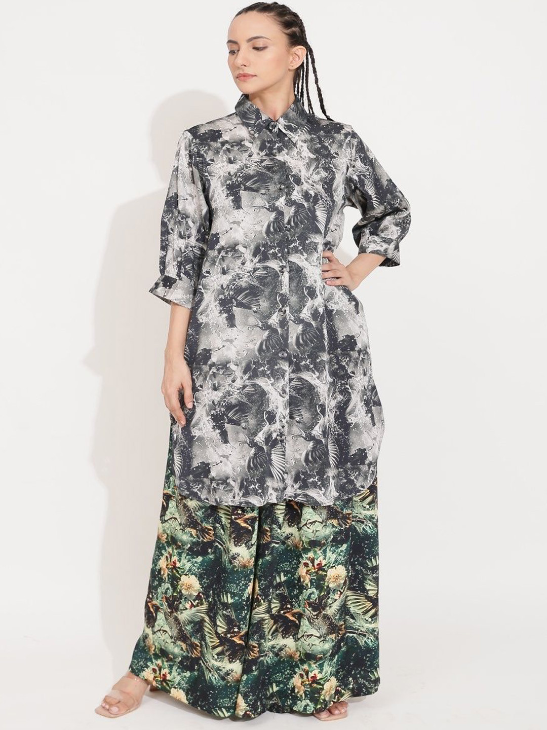 Naaraz Abstract Shirt Collar Pure Cotton Straight Kurta With Trousers