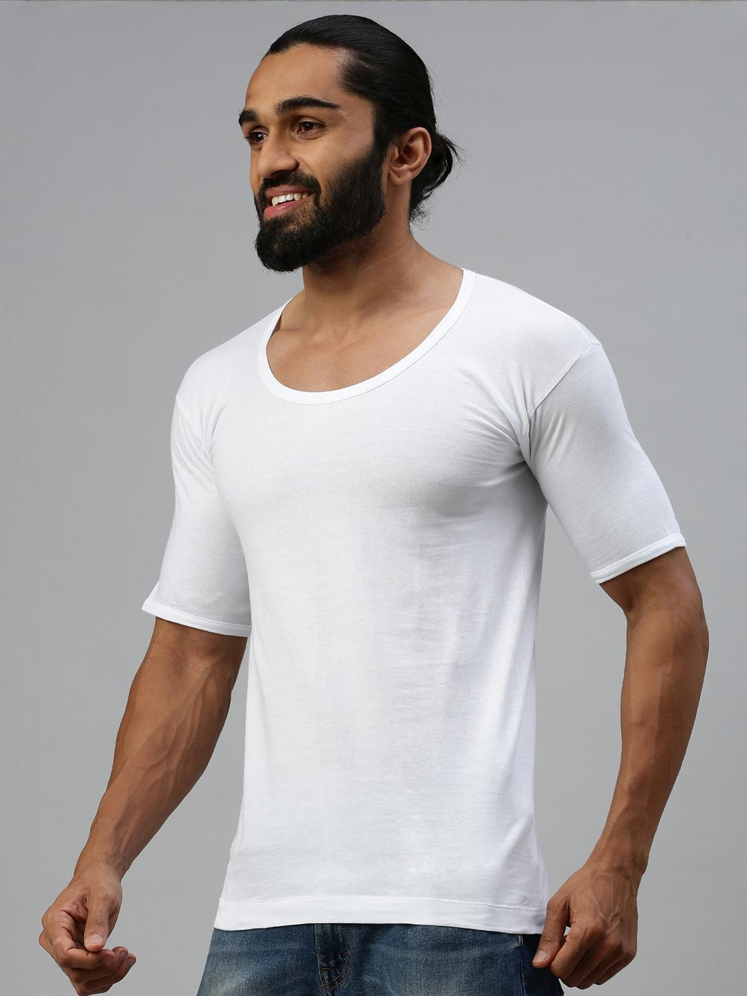 AMUL COMFY Men's Pure Cotton White with Sleeve Vest Pack of 4