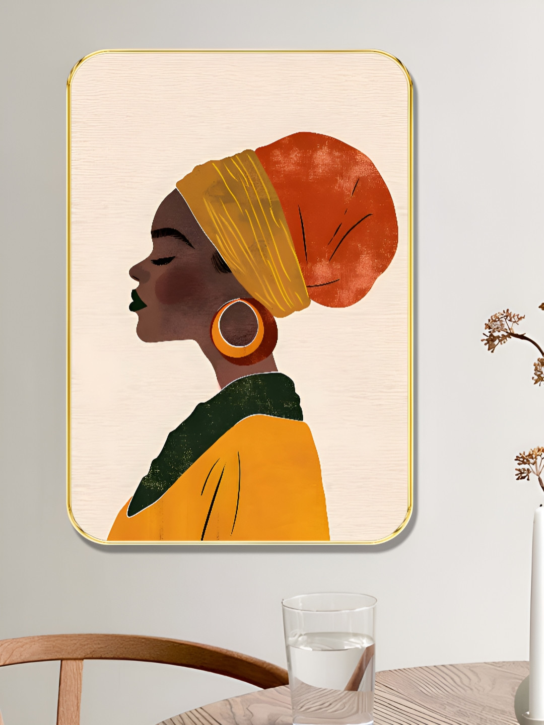 Livin'luxe Beige & Yellow African Woman Printed Wall Art