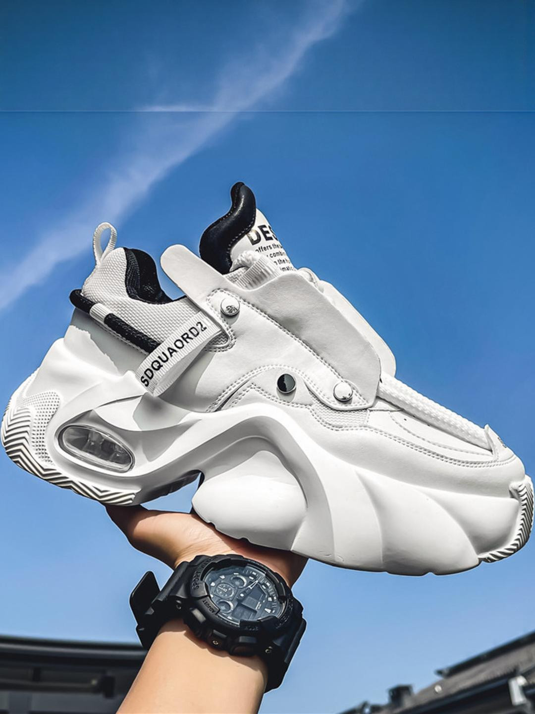 SERSI Men White Chunky Sole Casual Sneakers